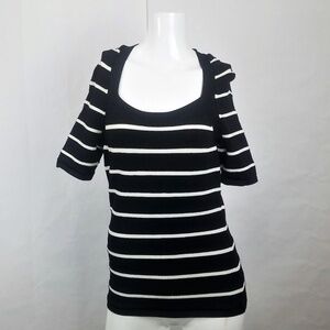 WHBM Women's Black & White Striped Half Sleeve Top - Size Small